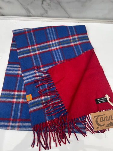 100% Cashmere plaid scarf - Blue, White & Natural Check